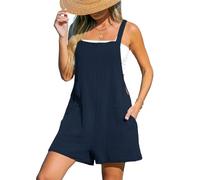 CUPSHE Women's Jumpsuit Cotton Pinafore Short Dungarees Scoop Neck Sleeveless Overall Casual Straight Leg Outfit Romper Playsuit Dark Blue XL