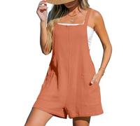 CUPSHE Women's Jumpsuit Cotton Pinafore Short Dungarees Scoop Neck Sleeveless Overall Casual Straight Leg Outfit Romper Playsuit Orange XL