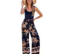 CUPSHE Women's Jumpsuit Floral Square Neck Overall Sleeveless Belted Wide Leg Summer Casual Playsuit Navy Blue M