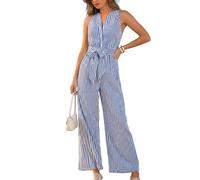 CUPSHE Women's Jumpsuit Striped Sleeveless Button Down Overall Waist Tie Wide Leg Casual Summer Holiday Elegant Outfit
