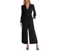 CUPSHE Womens Jumpsuit Wrap V Neck Sheer Sleeve Overall Waist Tie Long Wide Leg Casual Elegant Playsuit Black M