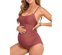CUPSHE Women's Maternity One Piece Swimsuit Scoop Neck Scalloped Bathing Suit Lace up Back Pregnancy Swimwear Swimming Costume