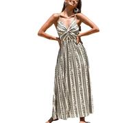 CUPSHE Women's Maxi Casual Dress V Neck Sleeveless Twisted Tie Back Paisley Floral Print Summer Long Party Cocktail A-line Dress Black Striped XS