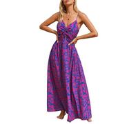 CUPSHE Women's Maxi Casual Dress V Neck Sleeveless Twisted Tie Back Paisley Floral Print Summer Long Party Cocktail A-line Dress Blue M