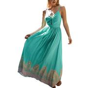 CUPSHE Women's Maxi Casual Dress V Neck Sleeveless Twisted Tie Back Paisley Floral Print Summer Long Party Cocktail A-line Dress Aqua Blue S