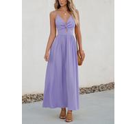 CUPSHE Women's Maxi Casual Dress V Neck Sleeveless Twisted Tie Back Paisley Floral Print Summer Long Party Cocktail A-line Dress Purple XL