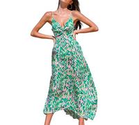CUPSHE Women's Maxi Casual Dress V Neck Sleeveless Twisted Tie Back Paisley Floral Print Summer Long Party Cocktail A-line Dress Green Abstract L