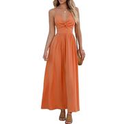 CUPSHE Women's Maxi Casual Dress V Neck Sleeveless Twisted Tie Back Paisley Floral Print Summer Long Party Cocktail A-line Dress Orange L