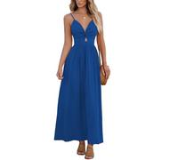 CUPSHE Women's Maxi Casual Dress V Neck Sleeveless Twisted Tie Back Paisley Floral Print Summer Long Party Cocktail A-line Dress Royal Blue S