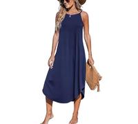 CUPSHE Women's Maxi Dress Knit Scoop Neck Sleeveless Curved Hem A Line Casual Summer Cami Dresses Navy M