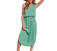 CUPSHE Women's Maxi Summer Dress Sleeveless Round Neck Cinched Waist Dress Side Slit Tunic A-Line Casual Dresses Light Green L