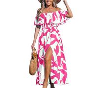 CUPSHE Women's Midi Dress Paisley V Neck Ruffled Boho Short Sleeve High Waist A Line Casual Summer Dresses Pink White
