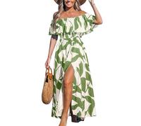CUPSHE Women's Midi Dress Paisley V Neck Ruffled Boho Short Sleeve High Waist A Line Casual Summer Dresses Green White M
