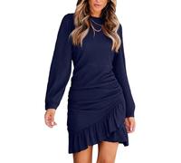CUPSHE Women's Mini Dress Floral Eyelet Picot V Neck Elastic Waist A-Line Casual Party Cocktail Slip Short Dress Marineblau XL