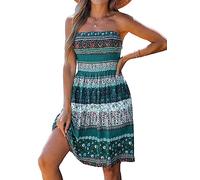 CUPSHE Women's Mini Dress Strapless Smocked Tube A-Line Paisley Print Summer Casual Dress Blue Floral L