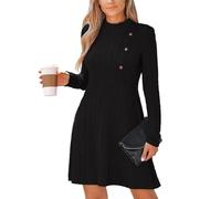CUPSHE Women's Mini Dress Textured Knit High Neck Long Sleeve Button A Line Casual Dresses Black XL