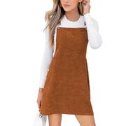 CUPSHE Women's Mini Fall Dresse Corduroy Square Neck Sleeveless Adjustable Straps Pocket A-Line Dress Brown M