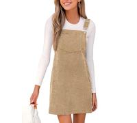 CUPSHE Women's Mini Fall Dresse Corduroy Square Neck Sleeveless Adjustable Straps Pocket A-Line Dress Apricot