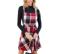 CUPSHE Women's Mini Pinafore Dress Square Neck Plaid Print Cross Back Sleeveless Overall Short A-Line Casual Dress Red Plaid M