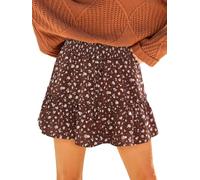 CUPSHE Women's Mini Skirt Ruffled Ditsy Floral Print Elastic High Waist Tie A-Line Short Casual Skirt Brown L