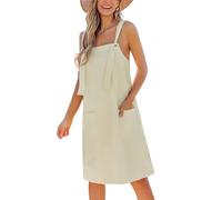 CUPSHE Women's Overall Dresses Casual Summer Adjustable Straps Pinafore Square Neck Pockets Mini Jumpper Dress Workout Trendy Outfits Beige L