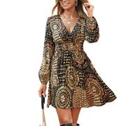CUPSHE Women's Paisley Printed Fall Mini Dress V Neck Long Sleeve Smocked Waist Flowy Ruffled Vacation Dressss