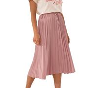 CUPSHE Women's Pleated Midi Skirt High Waist Pleated Skirt with Lacing A-line Summer Elegant Skirt, pink, S