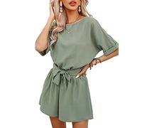 CUPSHE Women's Romper Boat Neck Casual Short Sleeves Jumpsuit Empire Waist Belt with Back Cutout Green L