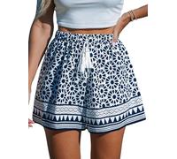 CUPSHE Womens Shorts Elastic Waist Tassel Tie Wide Leg Geo Print Loose Casual Beach Pants Navy/White XL