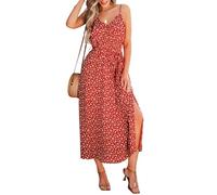 CUPSHE Women's Summer Beach Dress Ditsy V Neck Sleeveless Side Split Cami Maxi Dresses Red S