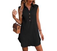 CUPSHE Women's Summer Dress Sleeveless Collared V Neck Tunic Casual Mini Dresse Front Buttons Black L
