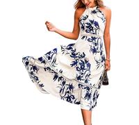 CUPSHE Women's Summer Dress Sleeveless Halter Neck Backless Cutout Waist Beach Boho Long Dress Paisley