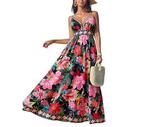 CUPSHE Women's Summer Dresses Casual Spring V Neck Sleeveless Floral Beach Vacation Long Spaghetti Strap Flowy Maxi Dress