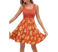 CUPSHE Women's Summer Dresses Flowy Beach Mini Dress Square Neck Sleeveless Vacation Sundress Tropical Orange L