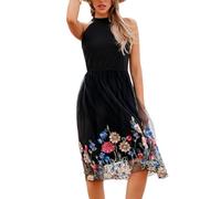 CUPSHE Women's Summer Halter Neck Sleeveless Floral Embroidered Mini Dress Cocktail Prom Party Tulle Dress Black XL