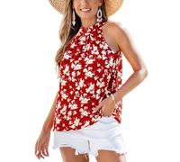 CUPSHE Womens Summer Halter Tops High Neck Sleeveless Keyhole Floral Vacation Work Blouse Shirt, Red, M