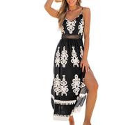 CUPSHE Women's Summer Maxi Dress V Neck Paisley Slit Cami Long Dress Beach Sundress Black