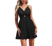CUPSHE Women's Summer Mini Dress Sleeveless V Neck Twisted Cutout Tie Back A-line Party Cocktail Dress Black M