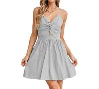 CUPSHE Women's Summer Mini Dress Sleeveless V Neck Twisted Cutout Tie Back A-line Party Cocktail Dress Grey Striped M
