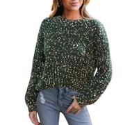 CUPSHE Womens Sweaters Rainbow Pom Casual Long Sleeve Ribbed Knit Pullover Sweater Tops Green, S