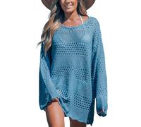 CUPSHE Women's Swimsuit Cover Up Bathing Suit Crochet Summer Swimwear Knit Pullover Beach Dress Blue S