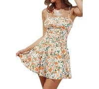 CUPSHE Women's Swimsuit Square Neck Tummy Control Ruffle Skirt Hem Swimsuit One Piece Swimwear Swimsuit, Orange Ditsy, L