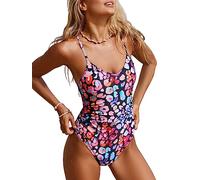 CUPSHE Women's Swimsuits One Piece Swimming Costume Cutout V Neck Tummy Control Adjustable Straps O Ring Bathing Suits Pink Leopard XL