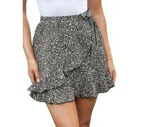 CUPSHE Women's Wrap Mini Skirt High-Rise Side Tie Ruffle Hem Flattering Wrap Design Perfect for Summer Outings, Casual or Beach Wear, Black & White Leopard Print, L