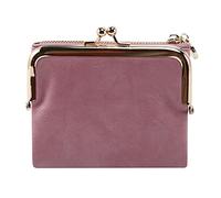 Cupsofu Women's Short Wallet Bifold Retro Multifunction Coin Purse with Zip and Kiss Lock Pink
