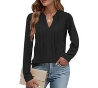 Cuptacc Blouses for Women Elegant Long Sleeve Chiffon Tops Women Fall V Neck Going Out Tops for Women Black, X-Large XL 20-22