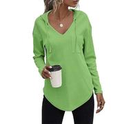 Cuptacc Hoodies For Women Uk Cute Oversized Sweatshirt Waffle V-Neck With Pocket Long Sleeve Women With Pocket Mint Green XXL