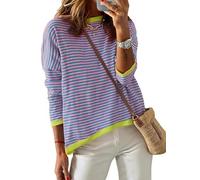 Cuptacc Jumpers for Women UK Ladies Casual Tops Striped Women's Jumpers Casual Ladies Clothing Blue Purple S 8-10