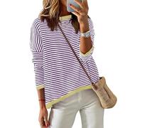 Cuptacc Ladies Jumpers Basic Tops Women Striped Sweatshirt Women Autumn Jumpers Casual T Shirts Purple XXL 20-22