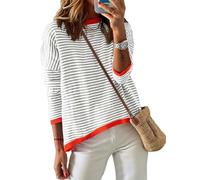 Cuptacc Ladies Jumpers Cotton Long Sleeve Tops Women Striped Sweatshirts Tunic Tshirts Women Crew Neck Jumper